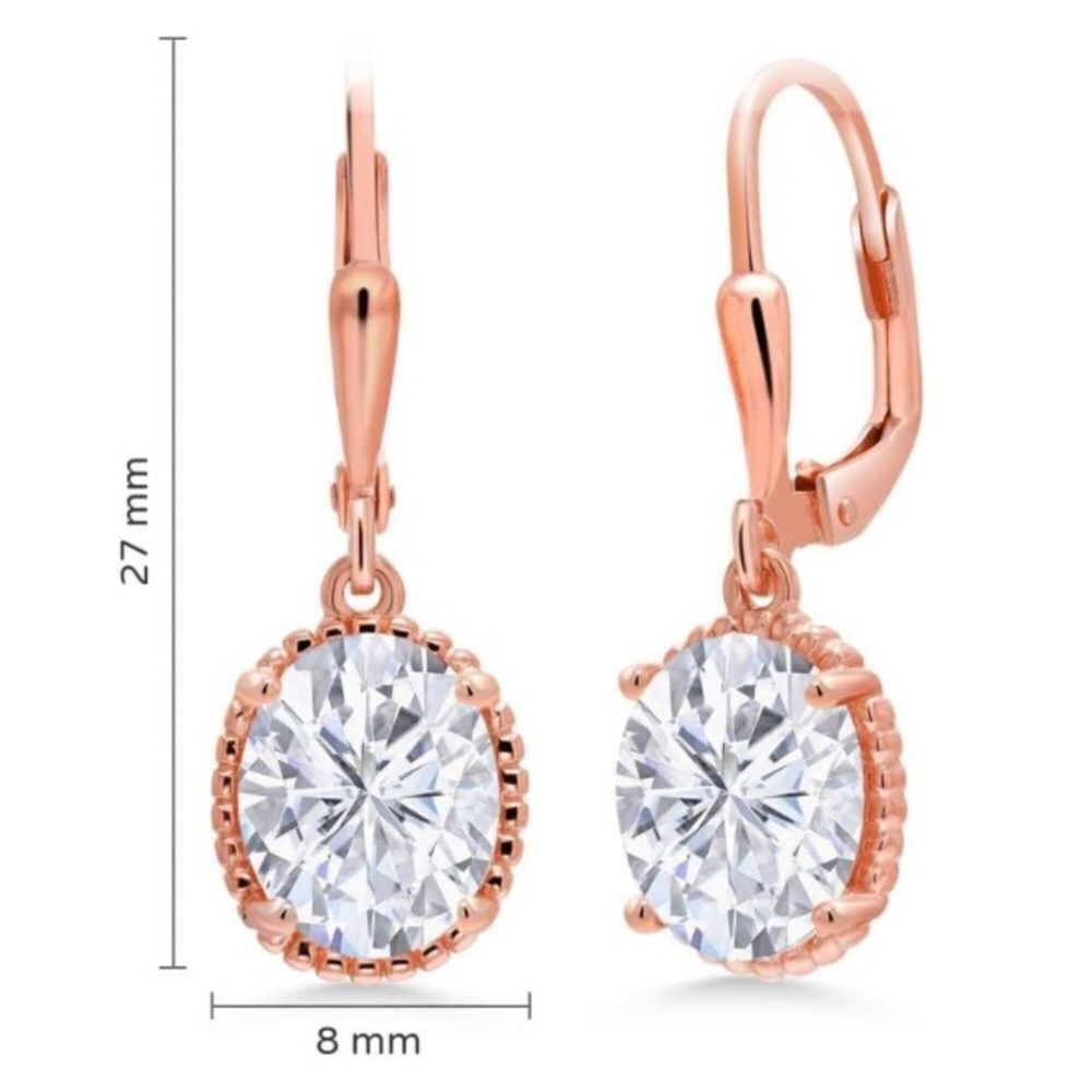 18K Rose Gold 925 with 4.20 Cttw White Moissanite Oval Leverback Hook Earrings - Picture 4 of 4